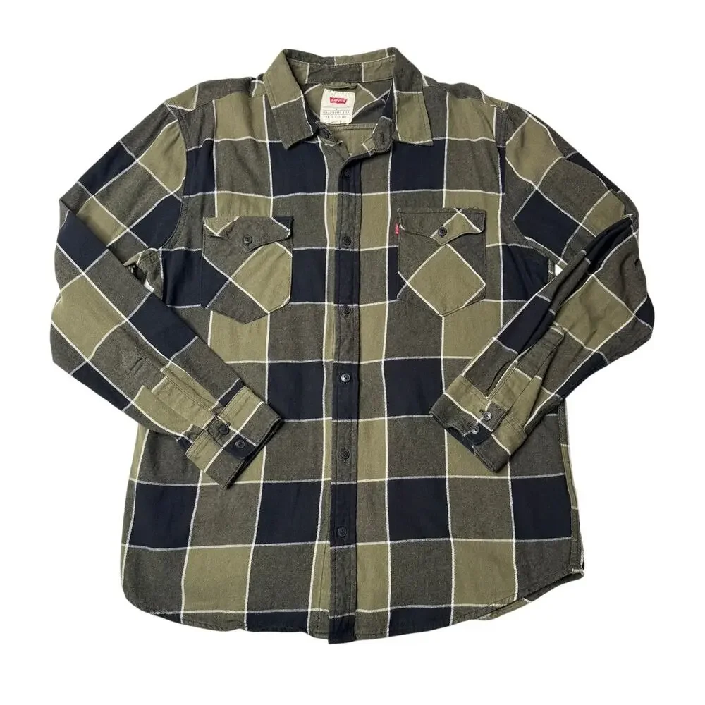 Levi’s Green Black Plaid Flannel L 90s Grunge Workwear